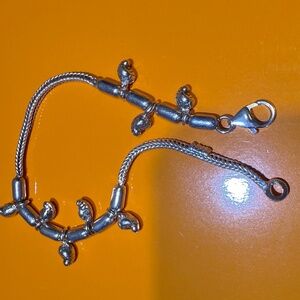 Sterling Silver Snake Chain Bracelet Dangling Bead Charm Vintage 925